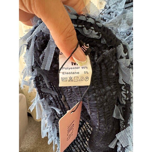 NWT Micas Mesh Weave Tassel Fringe High Neck Statement Bodycon Mini Dress M - Picture 5 of 6